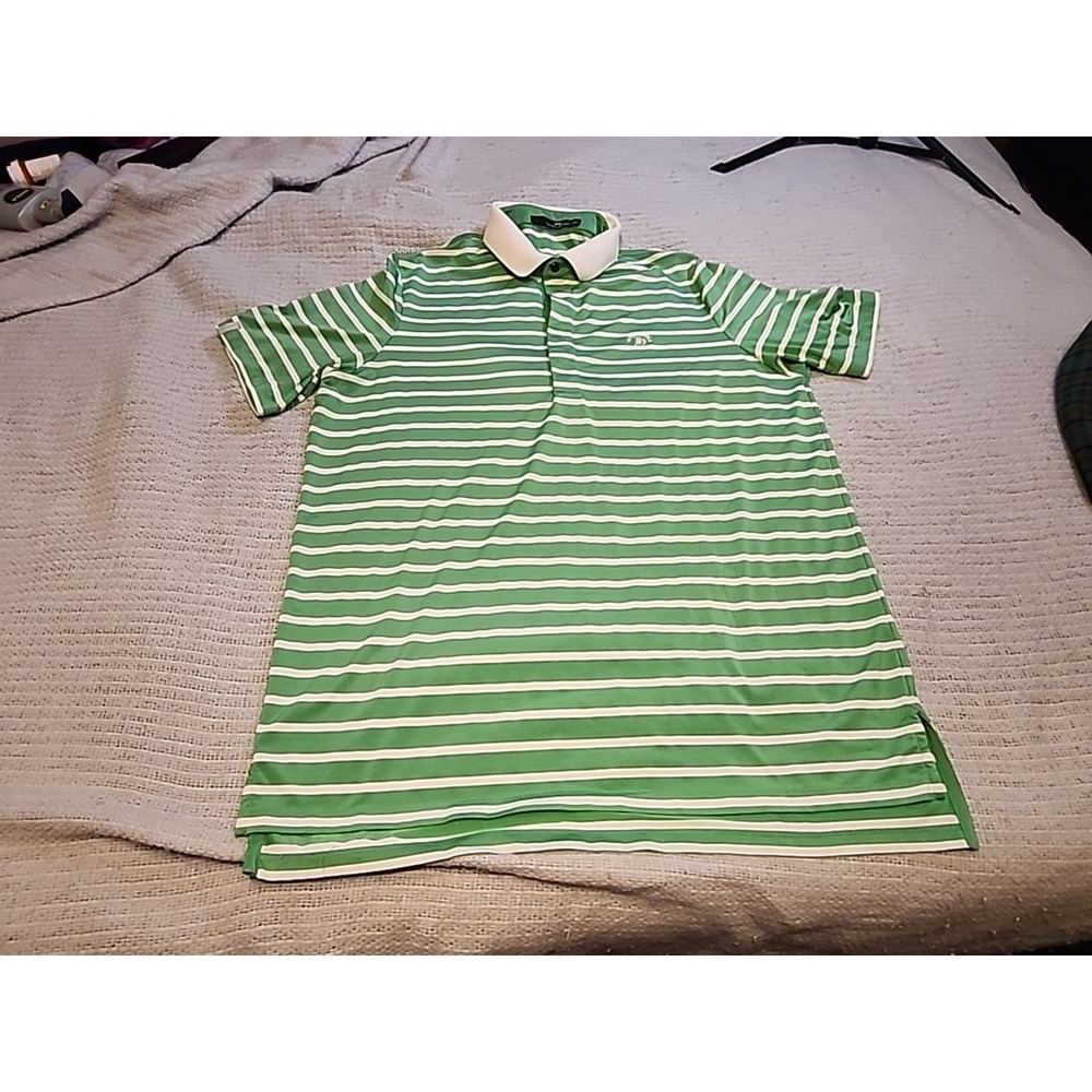 RLX Ralph Lauren Golf Green‎ White Stripe Polo Shirt Men's Size Large